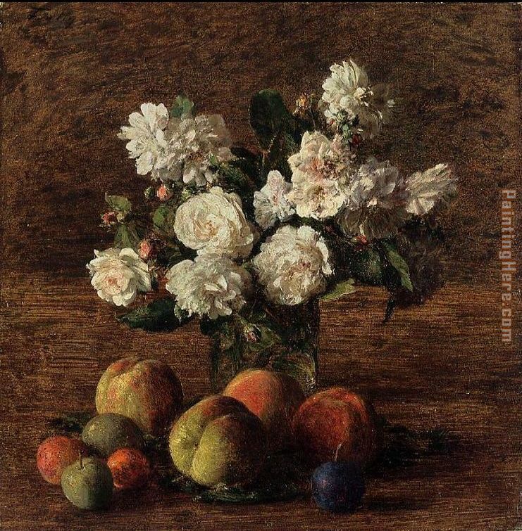 Still Life Roses and Fruit painting - Henri Fantin-Latour Still Life Roses and Fruit art painting